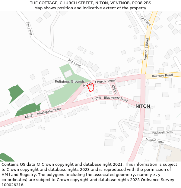 THE COTTAGE, CHURCH STREET, NITON, VENTNOR, PO38 2BS: Location map and indicative extent of plot