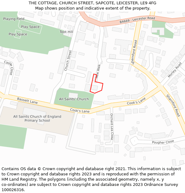 THE COTTAGE, CHURCH STREET, SAPCOTE, LEICESTER, LE9 4FG: Location map and indicative extent of plot