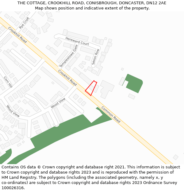 THE COTTAGE, CROOKHILL ROAD, CONISBROUGH, DONCASTER, DN12 2AE: Location map and indicative extent of plot