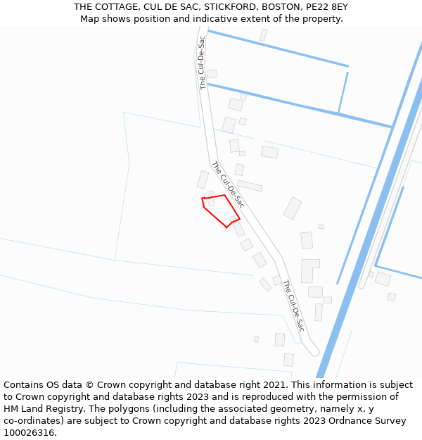 THE COTTAGE, CUL DE SAC, STICKFORD, BOSTON, PE22 8EY: Location map and indicative extent of plot