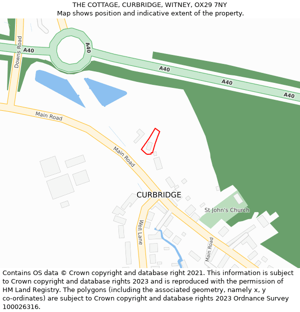 THE COTTAGE, CURBRIDGE, WITNEY, OX29 7NY: Location map and indicative extent of plot