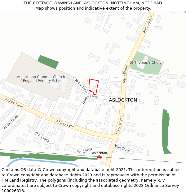 THE COTTAGE, DAWNS LANE, ASLOCKTON, NOTTINGHAM, NG13 9AD: Location map and indicative extent of plot