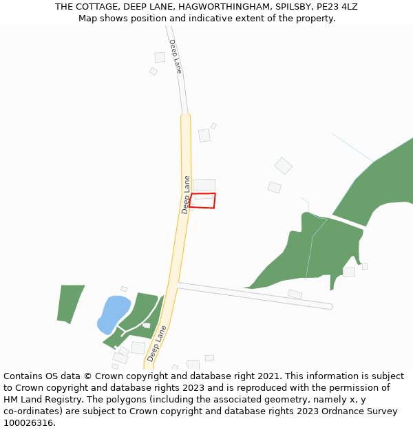 THE COTTAGE, DEEP LANE, HAGWORTHINGHAM, SPILSBY, PE23 4LZ: Location map and indicative extent of plot