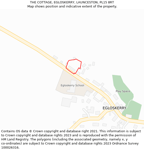 THE COTTAGE, EGLOSKERRY, LAUNCESTON, PL15 8RT: Location map and indicative extent of plot