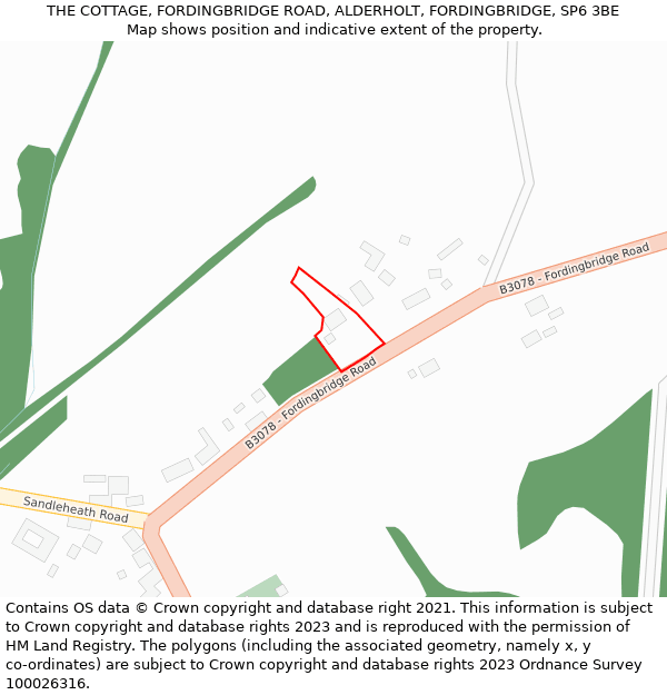 THE COTTAGE, FORDINGBRIDGE ROAD, ALDERHOLT, FORDINGBRIDGE, SP6 3BE: Location map and indicative extent of plot