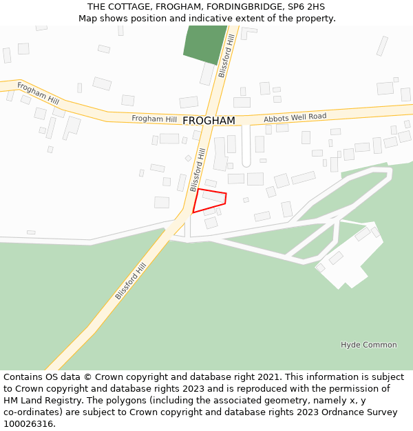 THE COTTAGE, FROGHAM, FORDINGBRIDGE, SP6 2HS: Location map and indicative extent of plot