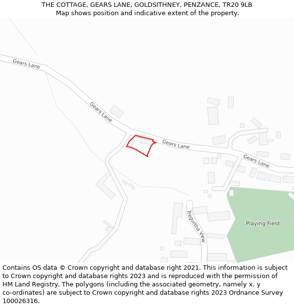 THE COTTAGE, GEARS LANE, GOLDSITHNEY, PENZANCE, TR20 9LB: Location map and indicative extent of plot