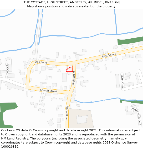 THE COTTAGE, HIGH STREET, AMBERLEY, ARUNDEL, BN18 9NJ: Location map and indicative extent of plot