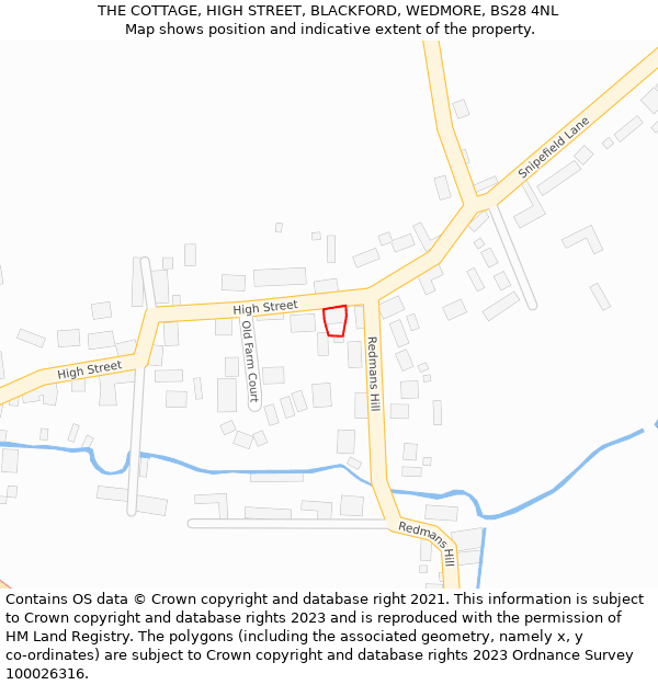 THE COTTAGE, HIGH STREET, BLACKFORD, WEDMORE, BS28 4NL: Location map and indicative extent of plot
