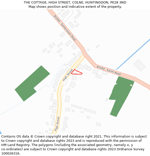 THE COTTAGE, HIGH STREET, COLNE, HUNTINGDON, PE28 3ND: Location map and indicative extent of plot