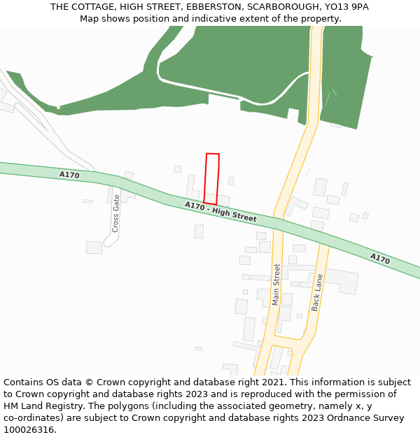 THE COTTAGE, HIGH STREET, EBBERSTON, SCARBOROUGH, YO13 9PA: Location map and indicative extent of plot