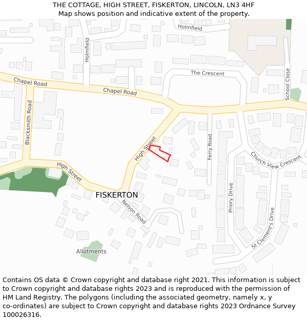 THE COTTAGE, HIGH STREET, FISKERTON, LINCOLN, LN3 4HF: Location map and indicative extent of plot