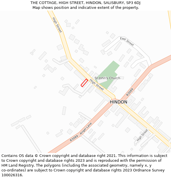 THE COTTAGE, HIGH STREET, HINDON, SALISBURY, SP3 6DJ: Location map and indicative extent of plot