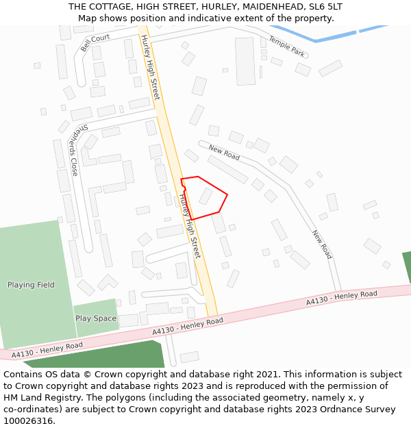 THE COTTAGE, HIGH STREET, HURLEY, MAIDENHEAD, SL6 5LT: Location map and indicative extent of plot