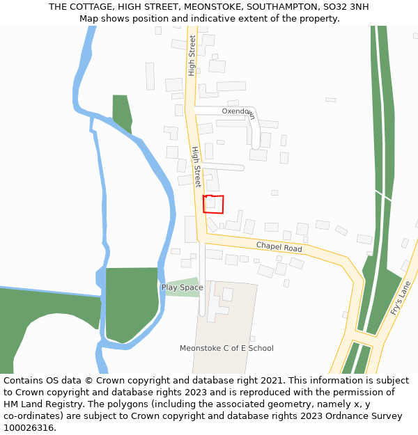 THE COTTAGE, HIGH STREET, MEONSTOKE, SOUTHAMPTON, SO32 3NH: Location map and indicative extent of plot