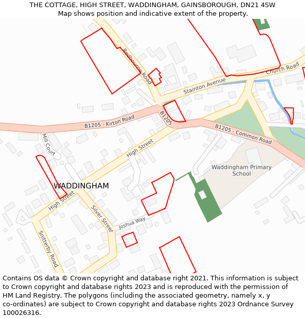 THE COTTAGE, HIGH STREET, WADDINGHAM, GAINSBOROUGH, DN21 4SW: Location map and indicative extent of plot