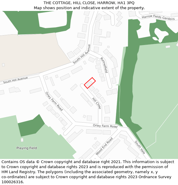 THE COTTAGE, HILL CLOSE, HARROW, HA1 3PQ: Location map and indicative extent of plot