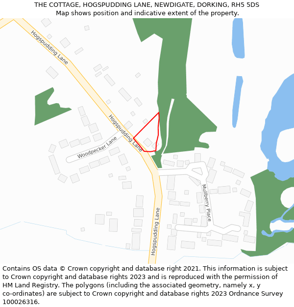 THE COTTAGE, HOGSPUDDING LANE, NEWDIGATE, DORKING, RH5 5DS: Location map and indicative extent of plot