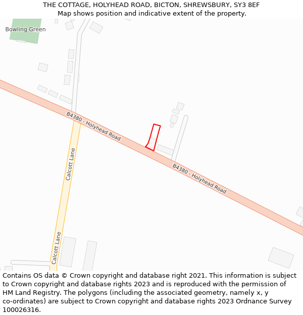 THE COTTAGE, HOLYHEAD ROAD, BICTON, SHREWSBURY, SY3 8EF: Location map and indicative extent of plot