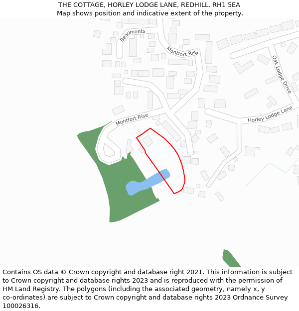 THE COTTAGE, HORLEY LODGE LANE, REDHILL, RH1 5EA: Location map and indicative extent of plot