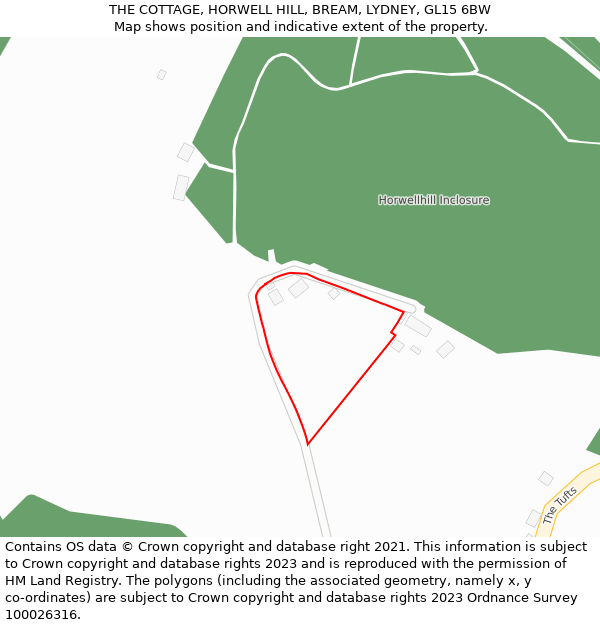 THE COTTAGE, HORWELL HILL, BREAM, LYDNEY, GL15 6BW: Location map and indicative extent of plot