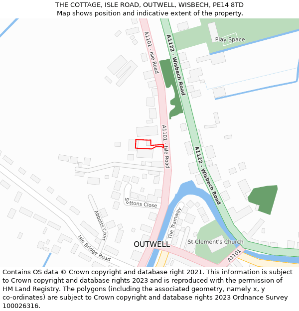 THE COTTAGE, ISLE ROAD, OUTWELL, WISBECH, PE14 8TD: Location map and indicative extent of plot