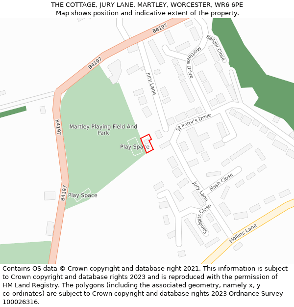 THE COTTAGE, JURY LANE, MARTLEY, WORCESTER, WR6 6PE: Location map and indicative extent of plot