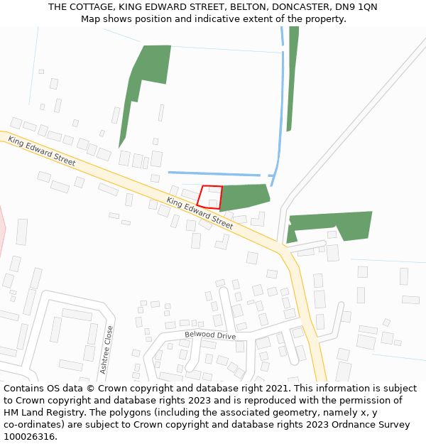 THE COTTAGE, KING EDWARD STREET, BELTON, DONCASTER, DN9 1QN: Location map and indicative extent of plot