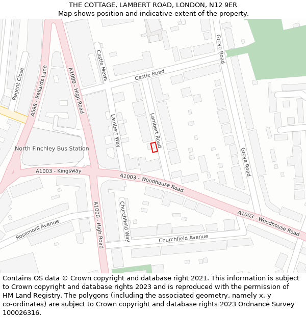 THE COTTAGE, LAMBERT ROAD, LONDON, N12 9ER: Location map and indicative extent of plot