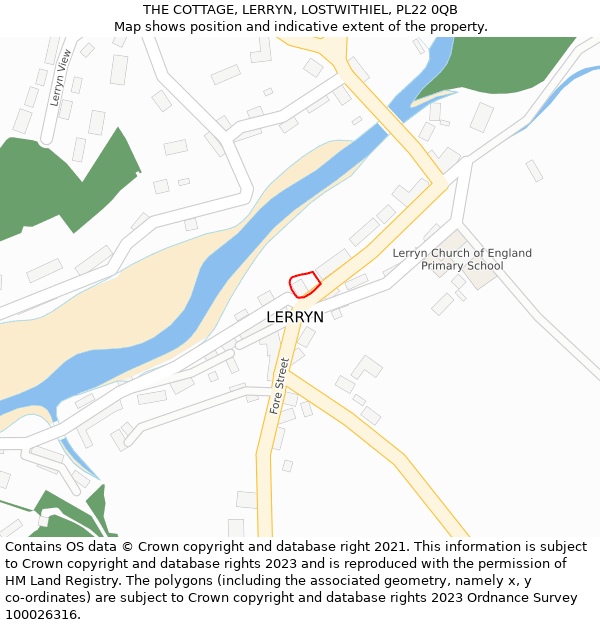 THE COTTAGE, LERRYN, LOSTWITHIEL, PL22 0QB: Location map and indicative extent of plot