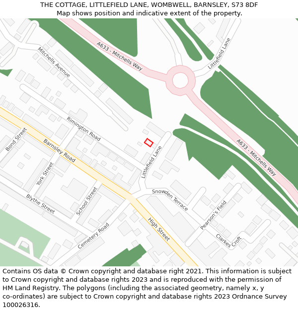 THE COTTAGE, LITTLEFIELD LANE, WOMBWELL, BARNSLEY, S73 8DF: Location map and indicative extent of plot