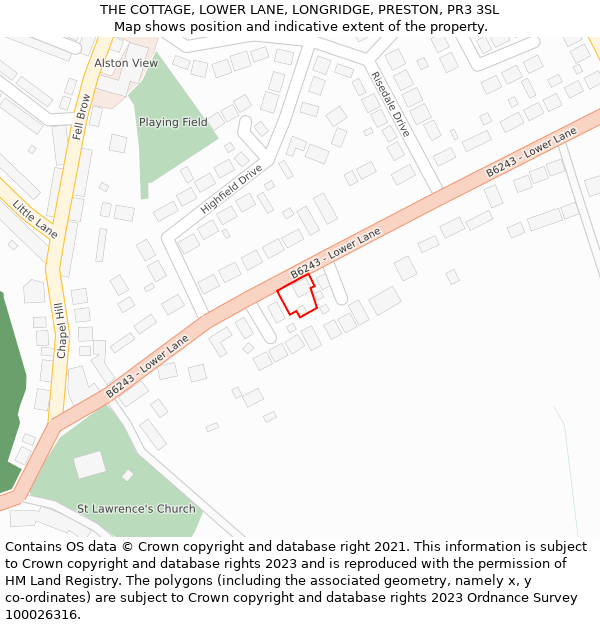 THE COTTAGE, LOWER LANE, LONGRIDGE, PRESTON, PR3 3SL: Location map and indicative extent of plot
