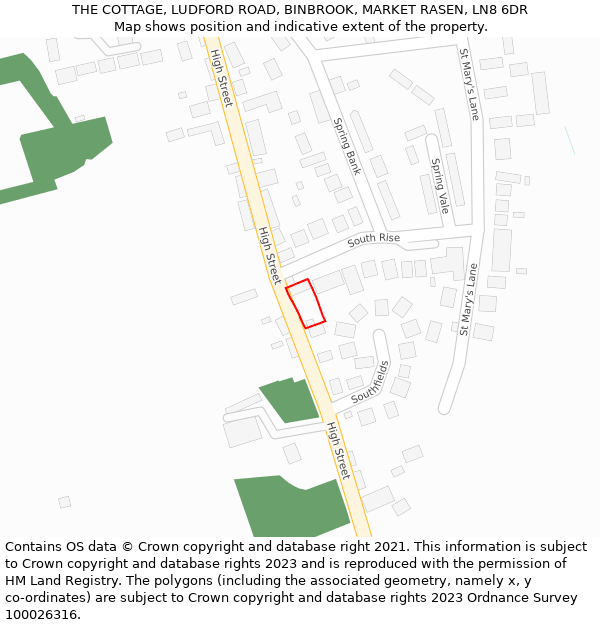 THE COTTAGE, LUDFORD ROAD, BINBROOK, MARKET RASEN, LN8 6DR: Location map and indicative extent of plot