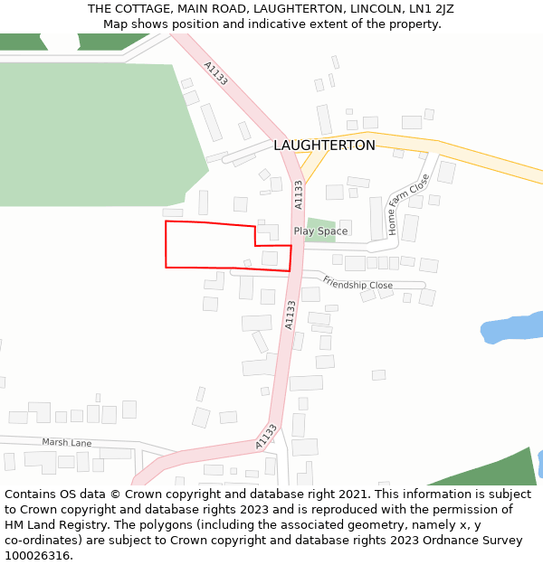 THE COTTAGE, MAIN ROAD, LAUGHTERTON, LINCOLN, LN1 2JZ: Location map and indicative extent of plot