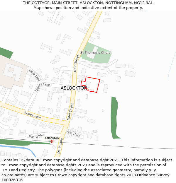 THE COTTAGE, MAIN STREET, ASLOCKTON, NOTTINGHAM, NG13 9AL: Location map and indicative extent of plot