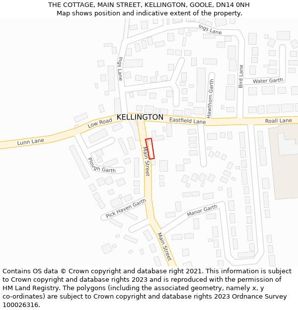THE COTTAGE, MAIN STREET, KELLINGTON, GOOLE, DN14 0NH: Location map and indicative extent of plot