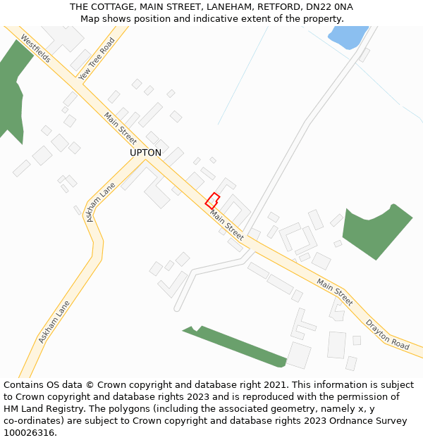 THE COTTAGE, MAIN STREET, LANEHAM, RETFORD, DN22 0NA: Location map and indicative extent of plot