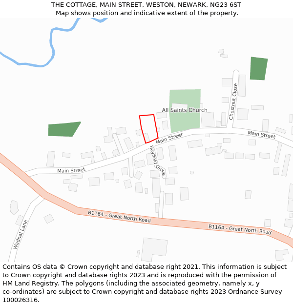 THE COTTAGE, MAIN STREET, WESTON, NEWARK, NG23 6ST: Location map and indicative extent of plot