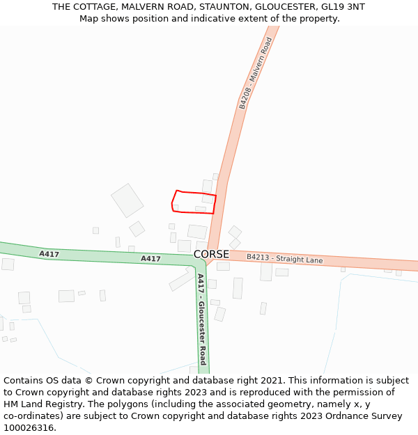 THE COTTAGE, MALVERN ROAD, STAUNTON, GLOUCESTER, GL19 3NT: Location map and indicative extent of plot