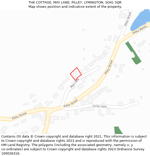 THE COTTAGE, MAY LANE, PILLEY, LYMINGTON, SO41 5QR: Location map and indicative extent of plot