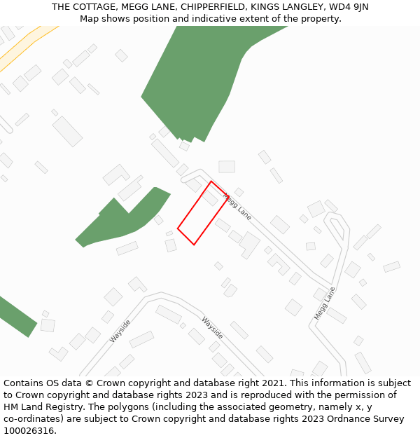 THE COTTAGE, MEGG LANE, CHIPPERFIELD, KINGS LANGLEY, WD4 9JN: Location map and indicative extent of plot