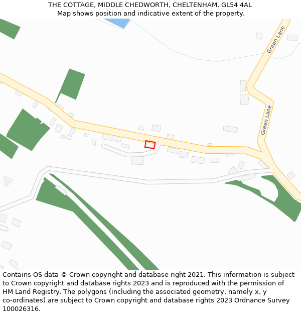 THE COTTAGE, MIDDLE CHEDWORTH, CHELTENHAM, GL54 4AL: Location map and indicative extent of plot