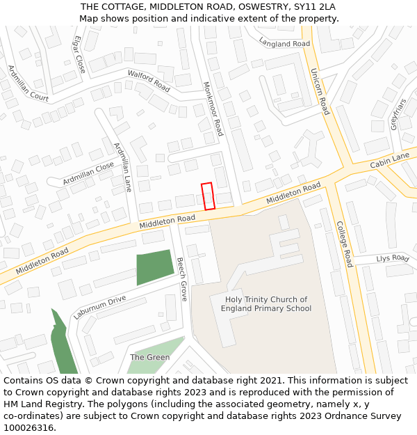 THE COTTAGE, MIDDLETON ROAD, OSWESTRY, SY11 2LA: Location map and indicative extent of plot