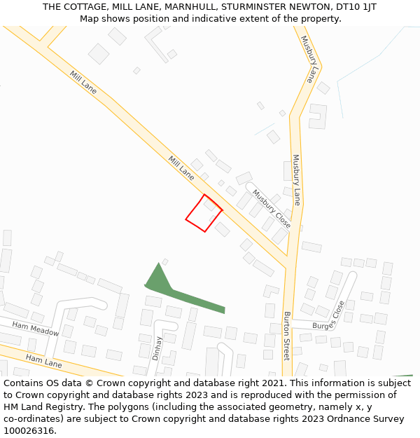 THE COTTAGE, MILL LANE, MARNHULL, STURMINSTER NEWTON, DT10 1JT: Location map and indicative extent of plot