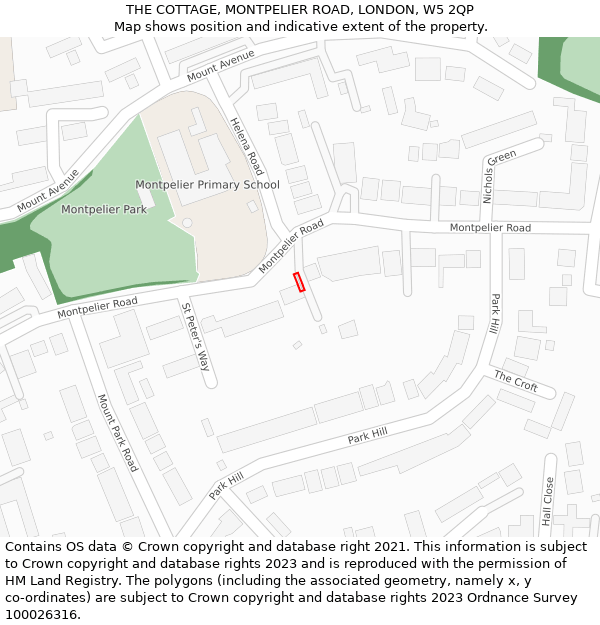 THE COTTAGE, MONTPELIER ROAD, LONDON, W5 2QP: Location map and indicative extent of plot