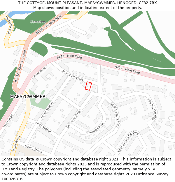 THE COTTAGE, MOUNT PLEASANT, MAESYCWMMER, HENGOED, CF82 7RX: Location map and indicative extent of plot