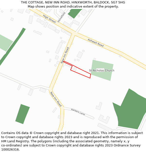 THE COTTAGE, NEW INN ROAD, HINXWORTH, BALDOCK, SG7 5HG: Location map and indicative extent of plot
