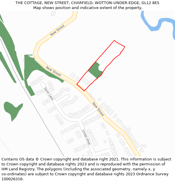 THE COTTAGE, NEW STREET, CHARFIELD, WOTTON-UNDER-EDGE, GL12 8ES: Location map and indicative extent of plot