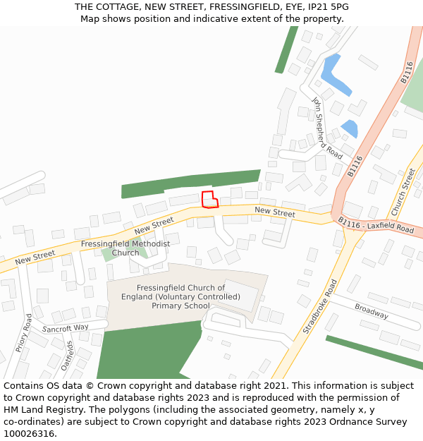 THE COTTAGE, NEW STREET, FRESSINGFIELD, EYE, IP21 5PG: Location map and indicative extent of plot