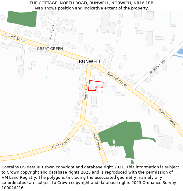 THE COTTAGE, NORTH ROAD, BUNWELL, NORWICH, NR16 1RB: Location map and indicative extent of plot